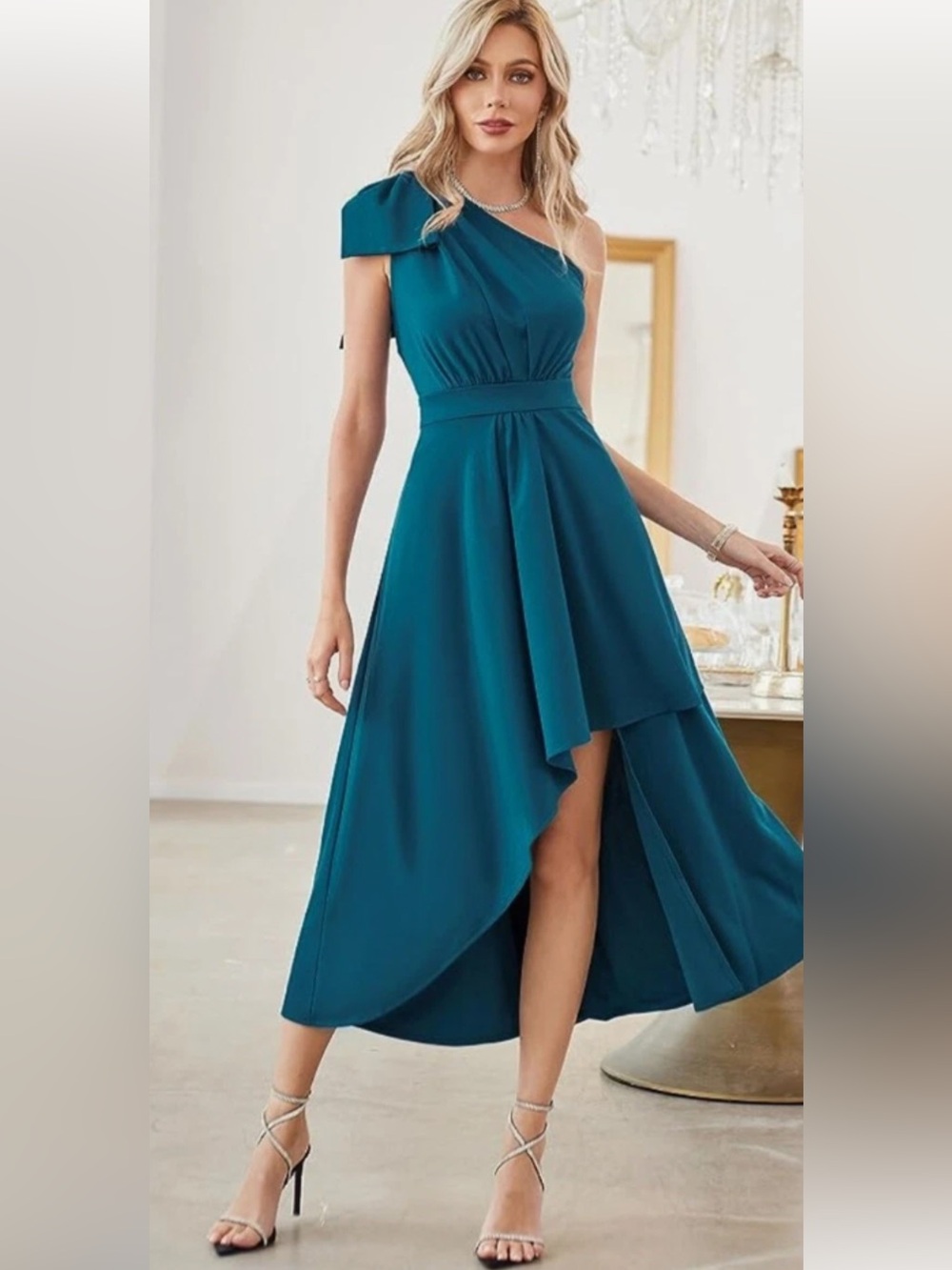 NWT Grace Karin one shoulder high low cocktail dress. Deep turquoise size S.